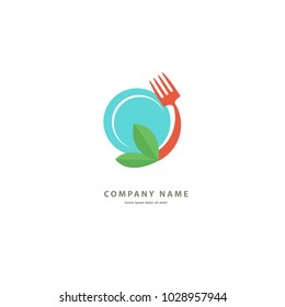 Vector stock logo, abstract sign of food, vector template of fresh meal.  Illustration design of color silhouette logotype vegan food. Vector icon fruit and fork