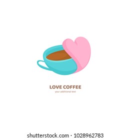 Vector stock logo, abstract sign of cafe, vector template of cafeteria and bistro. Illustration design of silhouette brown logotype coffee. Vector icon cup with drink. 