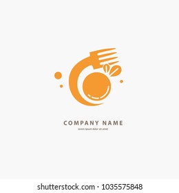 Vector stock logo, abstract sign of food, vector template of fresh meal.  Illustration design of color silhouette logotype vegan food. Vector icon fruit and fork