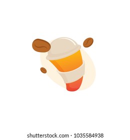Vector stock logo, abstract sign of cafe, vector template of cafeteria and bistro.  Illustration design of colored logotype coffee. Vector icon cup with drink.
