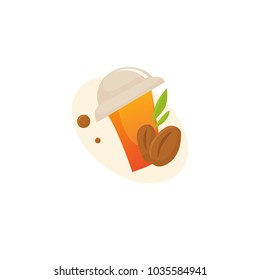 Vector stock logo, abstract sign of cafe, vector template of cafeteria and bistro.  Illustration design of colored logotype coffee. Vector icon cup with drink.