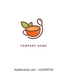 Vector stock logo, abstract sign of cafe, vector template of cafeteria and bistro. Illustration design of monoline, minimalistic, simple logotype coffee. Vector icon cup with drink. Abstract sign