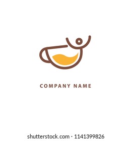 Vector stock logo, abstract sign of cafe, vector template of cafeteria and bistro. Illustration design of monoline, minimalistic, simple logotype coffee. Vector icon cup with drink. Abstract sign