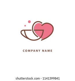 Vector stock logo, abstract sign of cafe, vector template of cafeteria and bistro. Illustration design of monoline, minimalistic, simple logotype coffee. Vector icon cup with drink. Abstract sign