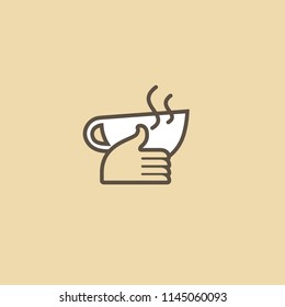 Vector stock logo, abstract sign of cafe, vector template of cafeteria and bistro. Illustration design of monoline, minimalistic, simple logotype coffee. Vector icon cup with drink.