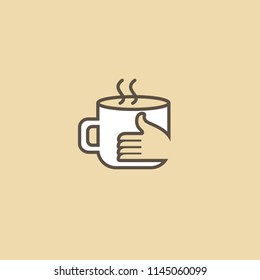 Vector stock logo, abstract sign of cafe, vector template of cafeteria and bistro. Illustration design of monoline, minimalistic, simple logotype coffee. Vector icon cup with drink.