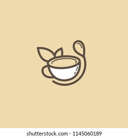 Vector stock logo, abstract sign of cafe, vector template of cafeteria and bistro. Illustration design of monoline, minimalistic, simple logotype coffee. Vector icon cup with drink.