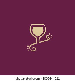 Vector stock logo, abstract wine vector template. Illustration design of elegant logotype wine store on a dark claret background. Vector icon for restaurant menu.