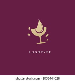 Vector stock logo, abstract wine vector template. Illustration design of elegant logotype wine store on a dark claret background. Vector icon for restaurant menu.