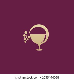 Vector stock logo, abstract wine vector template. Illustration design of elegant logotype wine store on a dark claret background. Vector icon for restaurant menu.