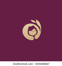 Vector stock logo, abstract wine vector template. Illustration design of elegant logotype wine store on a dark claret background. Vector icon for restaurant menu.