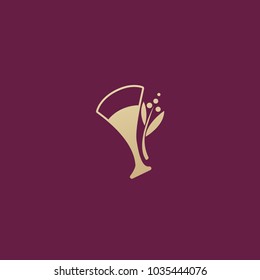 Vector stock logo, abstract wine vector template. Illustration design of elegant logotype wine store on a dark claret background. Vector icon for restaurant menu.