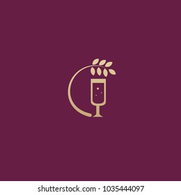 Vector stock logo, abstract wine vector template. Illustration design of elegant logotype wine store on a dark claret background. Vector icon for restaurant menu.
