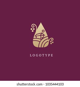 Vector stock logo, abstract wine vector template. Illustration design of elegant logotype wine store on a dark claret background. Vector icon for restaurant menu.