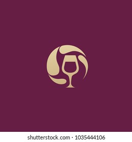 Vector stock logo, abstract wine vector template. Illustration design of elegant logotype wine store on a dark claret background. Vector icon for restaurant menu.