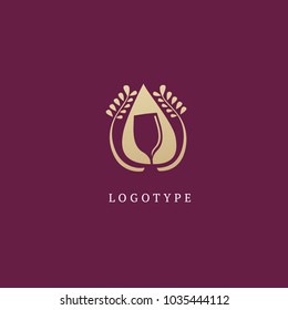 Vector stock logo, abstract wine vector template. Illustration design of elegant logotype wine store on a dark claret background. Vector icon for restaurant menu.