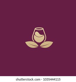 Vector stock logo, abstract wine vector template. Illustration design of elegant logotype wine store on a dark claret background. Vector icon for restaurant menu.