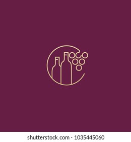 Vector stock logo, abstract wine vector template. Illustration design of elegant logotype wine store on a dark claret background. Vector icon for restaurant menu.