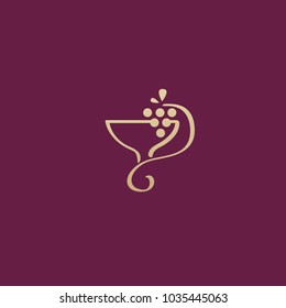 Vector stock logo, abstract wine vector template. Illustration design of elegant logotype wine store on a dark claret background. Vector icon for restaurant menu.