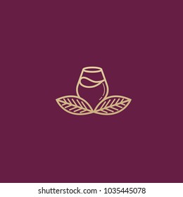 Vector stock logo, abstract wine vector template. Illustration design of elegant logotype wine store on a dark claret background. Vector icon for restaurant menu.