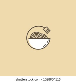 Vector stock logo, abstract wok vector template. Illustration design of monoline, minimalistic, simple logotype chinese restaurant. Vector icon plate with noodles.