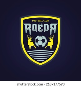 Vector Stock Logo Football Club Badge With Deer And Ball Icon.