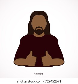 Vector stock of man making thumbs up sign.  white background