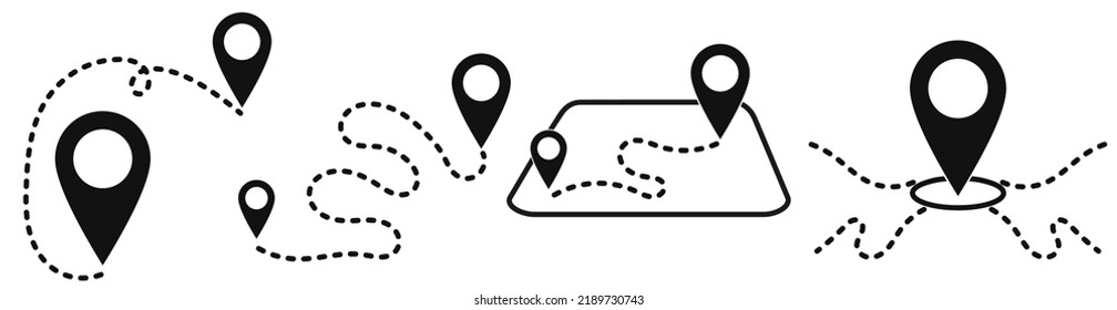 Vector stock Map and location symbol set. Geolocation map distance path. Mapping icon vector collection, color and size can be changed