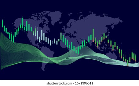 Vector stock market illustration. Changes in the stock market are caused by a pandemic (coronavirus). The global economic crisis. Forex trading graph in graphical form.