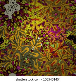 Vector - stock. Modern stylish texture. Seamless Gentle, spring on yellow, black, brown, neutral and orange colors.