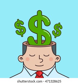 Vector stock of money sign inside businessman head, thinking about money
