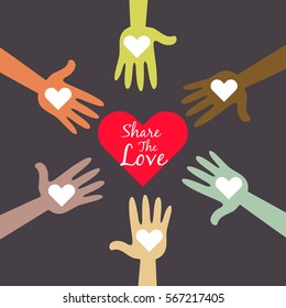 Vector stock of multi colored hands sharing love symbols