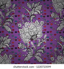 Vector - stock. Nice background. Doodles cute pattern. White, black and violet on colors. Seamless Beautiful fabric pattern.