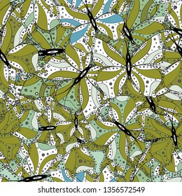 Vector - stock. Nice background. Seamless Beautiful fabric pattern. Doodles cute pattern. Black, green and white on colors.