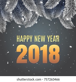 Vector stock numbers Happy New Year 2018 with  shiny New Year Clock in gold disco circle frame on black background. Vintage elegant luxury gold watch midnight New Year. Vector illustration EPS 10