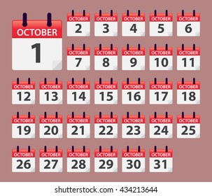 Vector stock of October Daily Calendar template icon collections