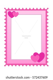 Vector stock of a pink photo frame template with hearts ornament