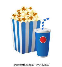 Vector stock of Popcorn In blue white Cardboard Box and Soda paper cup