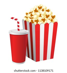 Vector stock of Popcorn In Red and White Cardboard Box and Soda paper cup.