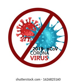 Vector stock poster with coronavirus images and red restriction sign. Illustration for blog posts, news, articles about 2019-nCoV virus spreading worldwide from Chinese city Wuhan