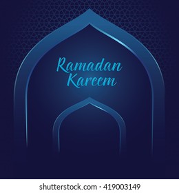 Vector stock of ramadan kareem with mosque gate and islamic pattern background