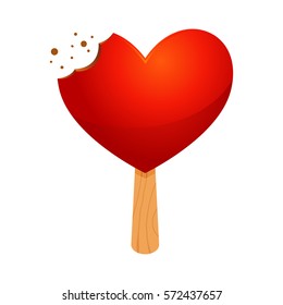 Vector Stock Of A Read Heart Shaped Ice Cream With Bite Mark On A Stick