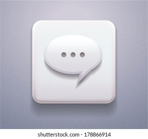 Vector stock Realistic Icon of dialogs, conversation, dialogue, cloud, bubble to begin dialogue, order feedback, start conversation. Plastic button 3d for sign, design element, web site