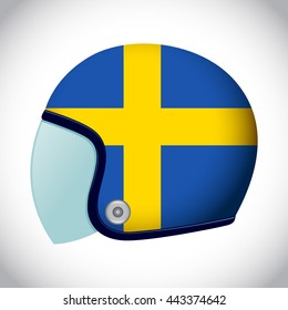 Vector stock of retro classic motorcycle helmet with Sweden flag