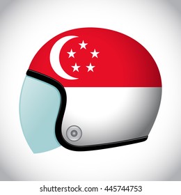 Vector stock of retro classic motorcycle helmet with Singapore flag