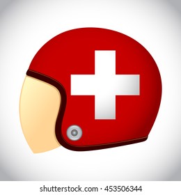Vector stock of retro classic motorcycle helmet with Switzerland flag