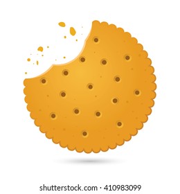 Vector stock of round biscuit cracker with bite marks and crumbles