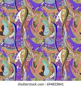 Vector - stock. Seamless background pattern. Watercolor, hand drawn. Flowers of the valley on colorful background.