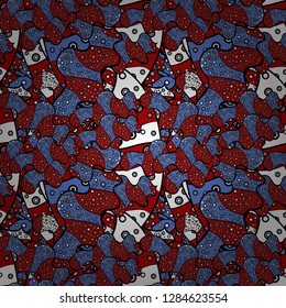 Vector - stock. Seamless Beautiful fabric pattern. It can be used on wallpaper, mug prints, baby apparels, wrapping boxes etc. Red, blue and black on colors. Nice background. Doodles cute pattern.