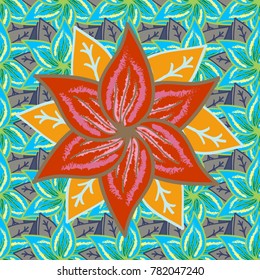 Vector - stock. Seamless pattern with blue, green and yellow flowers, watercolor floral pattern, cute flower, tileable for wallpaper, card or fabric.